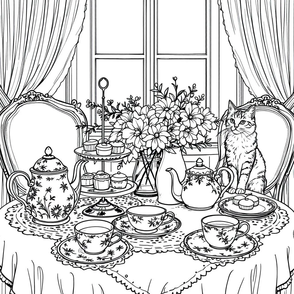 afternoon tea coloring page