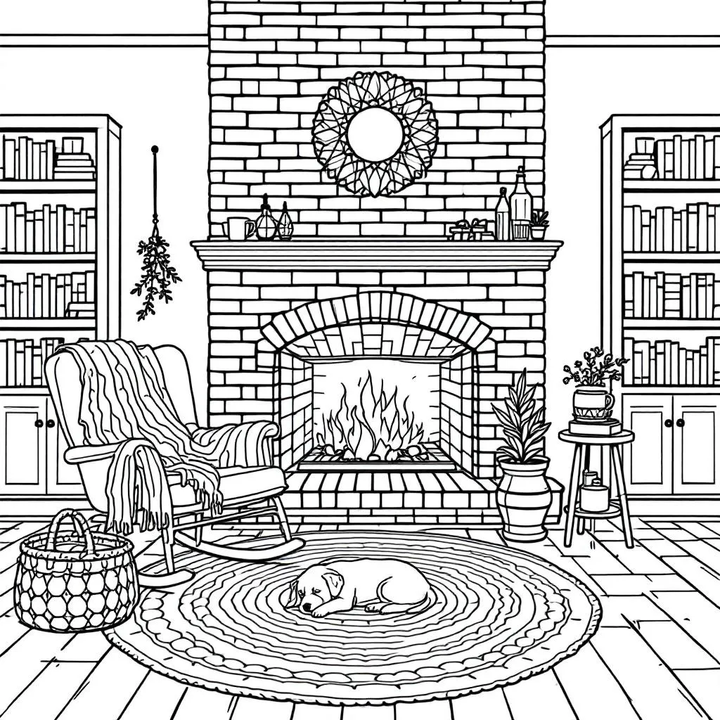 fireplace nook coloring page