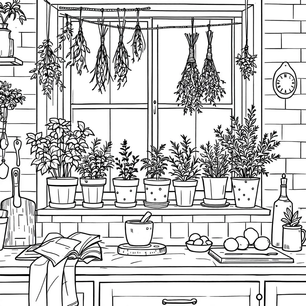 herb kitchen coloring page